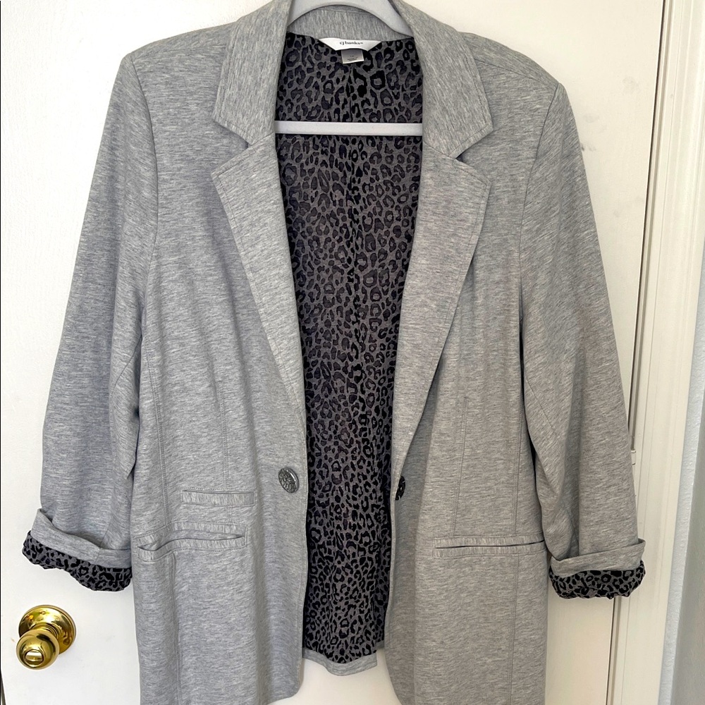 Gray Women's Blazer with Leopard Print Lining